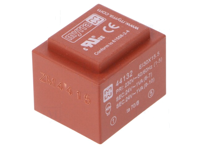 Transformator: ingegoten; 2VA; 230VAC; 24V; 24V; 42mA; 42mA; PCB Transformator: ingegoten; 2VA; 230VAC; 24V; 24V; 42mA; 42mA; PCB